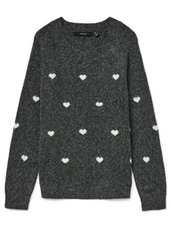 Doffy Intarsia Striktrøje, Dark Grey Melange, S