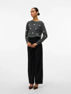 Doffy Intarsia Striktrøje, Dark Grey Melange, S