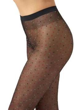 Dot Tights, Black/Red Multicolor, M