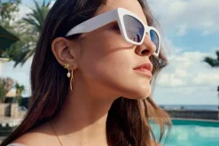 Echo Grande Øreringe, Gold Plated/White Zirkoner