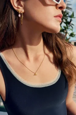 Echo Grande Øreringe, Gold Plated/White Zirkoner