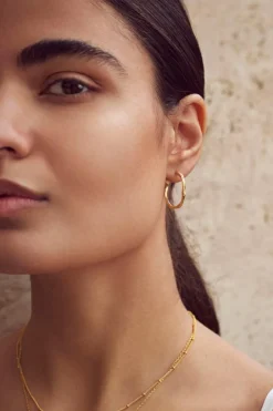 Echo Medium Øreringe, Gold Plated/White Zirkoner