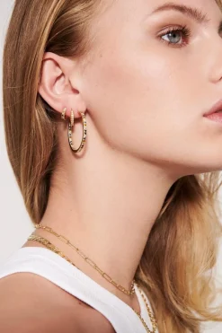 Ellera Medio Øreringe, Guld/Hvid