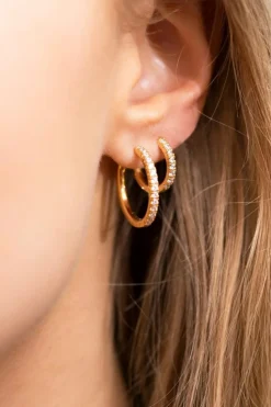 Ellera Medio Øreringe, Guld/Hvid