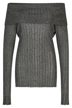 Ellis Off Shoulder Strikbluse, Black, L