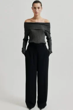 Ellis Off Shoulder Strikbluse, Black, L