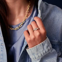 Ellisse Ring, Sølv/Hvid, Str. 60