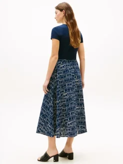 Ess Linen Flare Midi Nederdel, Flag Feathers Dark Night Navy, XL