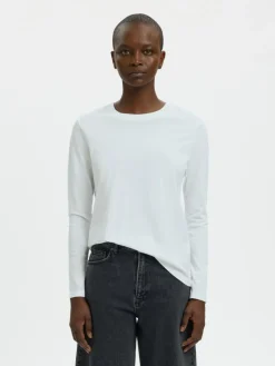 Essential Langærmet T-shirt, Bright White, L