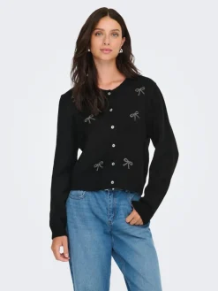 Faye Bow Cardigan, Black, L