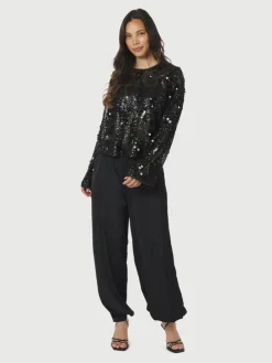 Fayla Drapy Satin Balloon Bukser, Black, 38