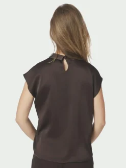 Fleur Drapy Satin Bluse, Dark Brown, 38