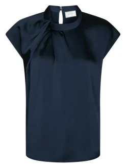 Fleur Drapy Satin Bluse, Navy, 40