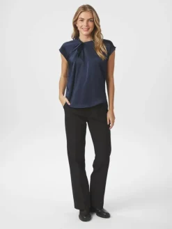 Fleur Drapy Satin Bluse, Navy, 40