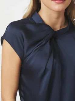 Fleur Drapy Satin Bluse, Navy, 40