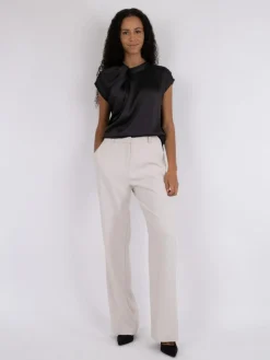 Fleur Drapy Satin Bluse, Sort, 38