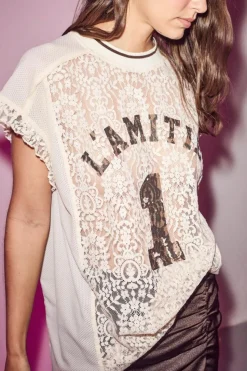 Football Lace Frill Top, Pearl, L