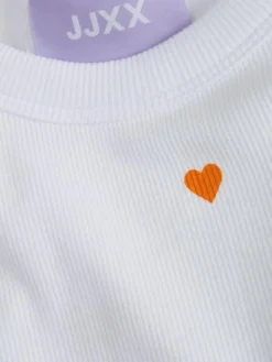 Forest Rib Top, Bright White Hearts, XL