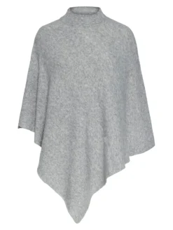Fortuna Højhalset Poncho, Medium Grey Melange, One size