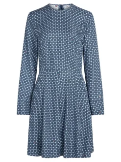 Foulard Fit & Flare Knee Kjole, Heritage Foulard/Fossil Blue, 34