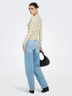 Fransiska Life Langærmet Højhalset Bluse, Whitecap Gray Chocolate, L