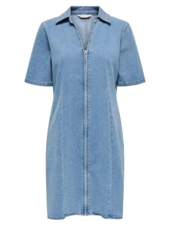 Frida Zip Denimkjole, Light Medium Blue Denim, L