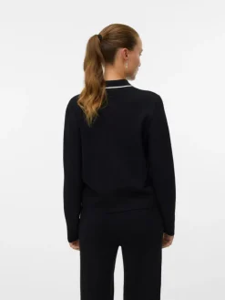 Gold Poloneck Cardigan, Black, S