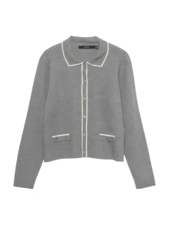 Gold Poloneck Cardigan, Medium Grey Melange, S