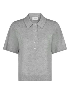 Gracie Knit Polo T-shirt, Light Grey Melange, 36