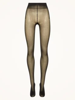 Graphic Pattern Strømpebukser, Black, XS