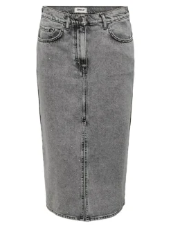 Gry Højtaljet Denimnederdel, Grey Denim Acid, M