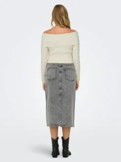 Gry Højtaljet Denimnederdel, Grey Denim Acid, M