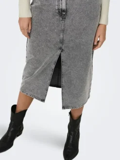 Gry Højtaljet Denimnederdel, Grey Denim Acid, M