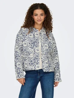 Hallie Quilted Jakke, Cloud Dancer/Blue Tile Print, XS