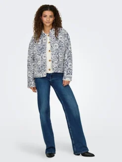 Hallie Quilted Jakke, Cloud Dancer/Blue Tile Print, XS