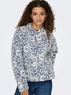 Hallie Quilted Jakke, Cloud Dancer/Blue Tile Print, XS