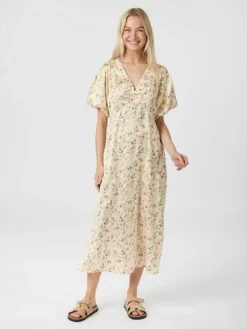 Illana Flower Print Kjole, Creme, 36