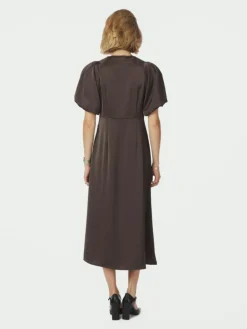 Illana Heavy Sateen Kjole, Dark Brown, 40