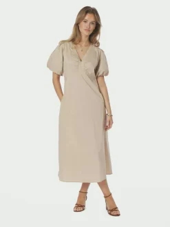 Illana Poplin Kjole, Dark Sand, 42