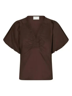 Irina Poplin Bluse, Dark Brown, 36