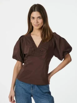 Irina Poplin Bluse, Dark Brown, 36