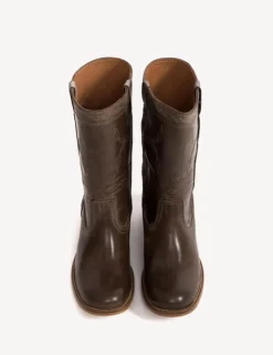 Julia Western Stitching Støvler, Dark Brown, 39