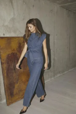 KimmyCC Pleat Top, Dark Denim, M