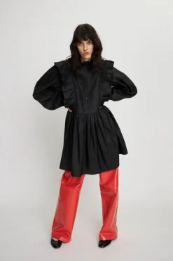 Kort Flæsekjole, Black, 34