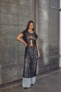 Lace Football Frill Kjole, Black, M