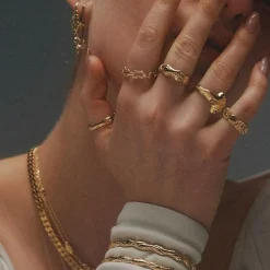 Large Bubbly Flow Ring, Gold Plated, 53