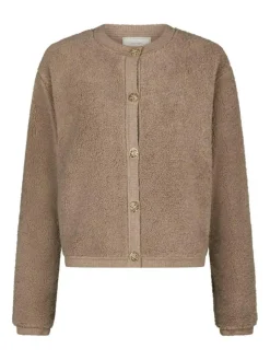 Limo Fluffy Knit Cardigan, Dark Sand, 42