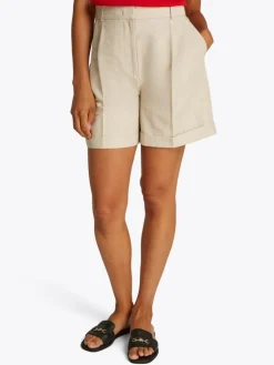 Linen Mix Pleated Shorts, Classic Beige, 42