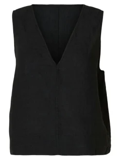 Linna Reversible Linen Top, Black, 40