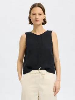 Linna Reversible Linen Top, Black, 40